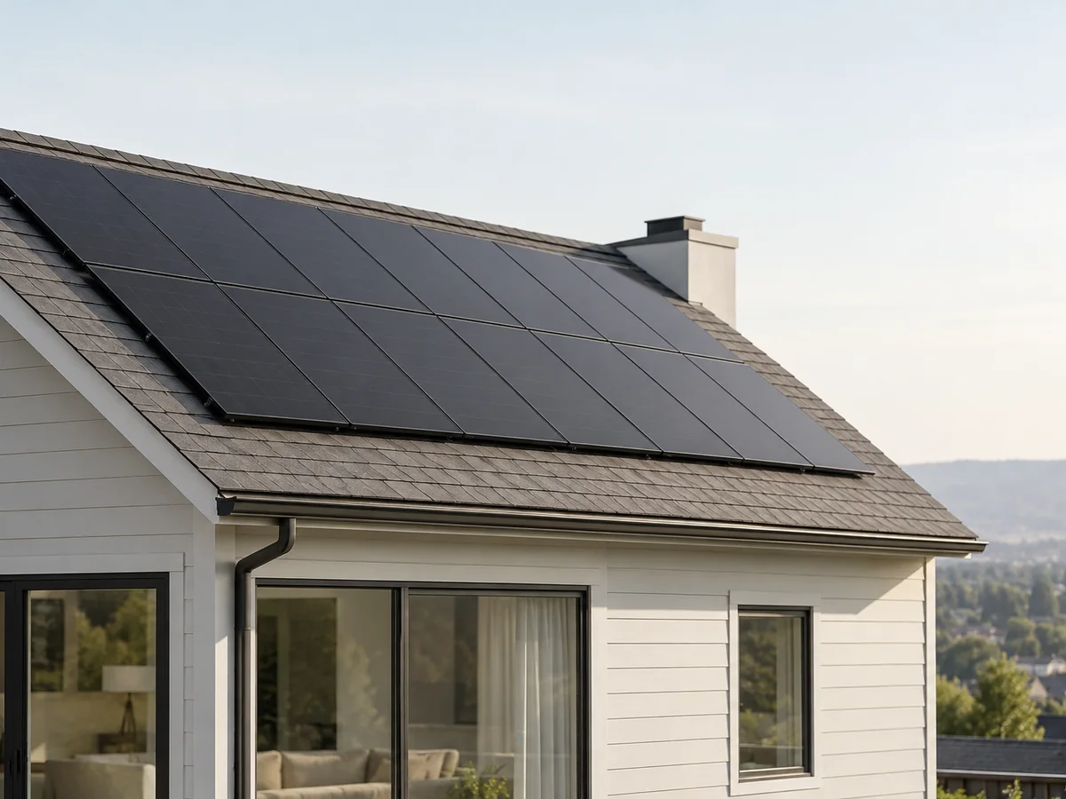 A rooftop solar array covering a house roof.